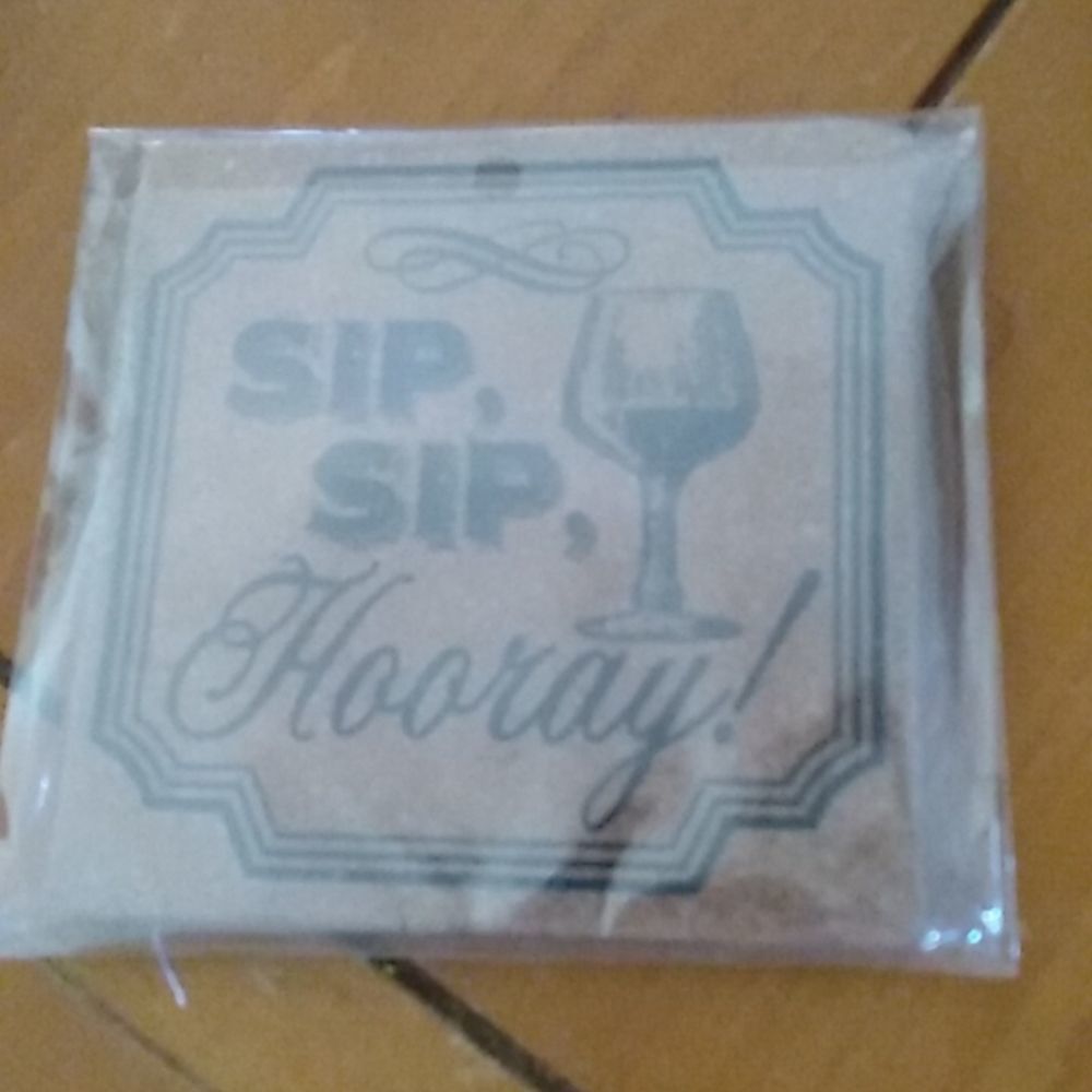 Wine glass Sip Sip Hooray Cork coaster. NWT